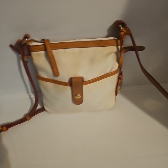 Dooney & Bourke White Monogram Canvas Crossbody Bag with Brown Leather Trim - Picture 5 of 11